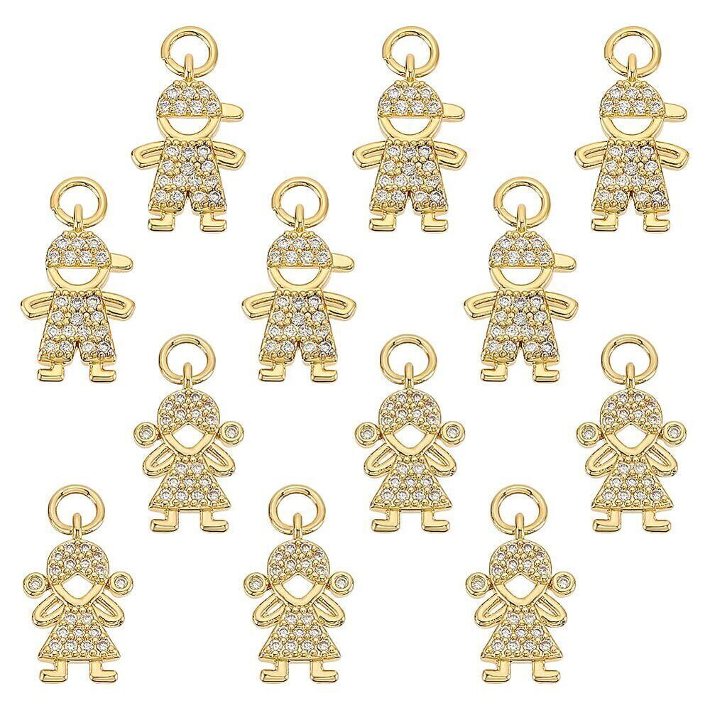 1266 12Pcs 2 Styles Human Charms 18K Gold Plated Charms Rhinestones